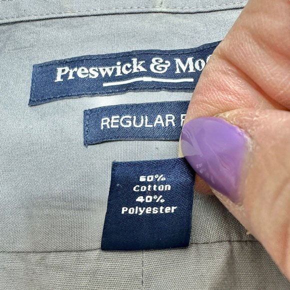 Preswick & Moore Regular Fit Shirt XL 17-17 1/2 34/35 Gray LS Button Down - Picture 5 of 8